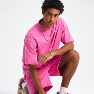 워싱 루즈핏 반팔티 250g 8808 핑크