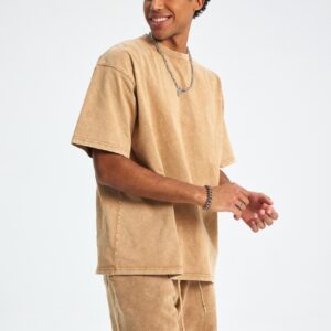 워싱 루즈핏 반팔티 250g 8808 샌드