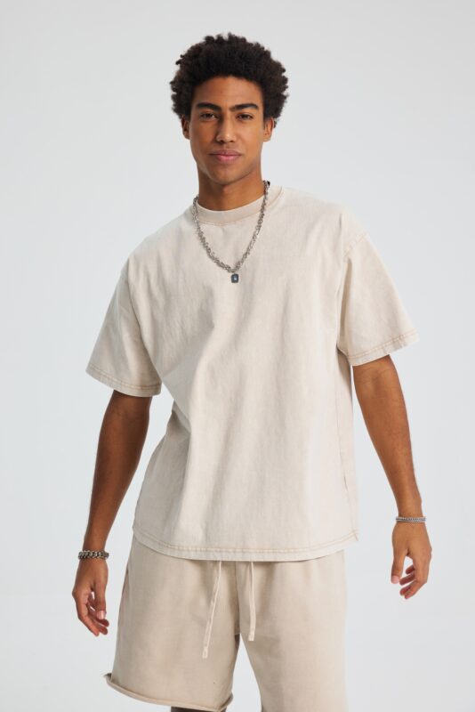 워싱 루즈핏 반팔티 250g 8808 크림