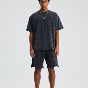 워싱 루즈핏 반팔티 250g 8808 블랙